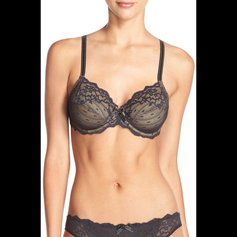 NWT Chantelle [ 38D US ] Rive Gauche Full Coverage Bra in Black/Tan - Picture 4 of 12
